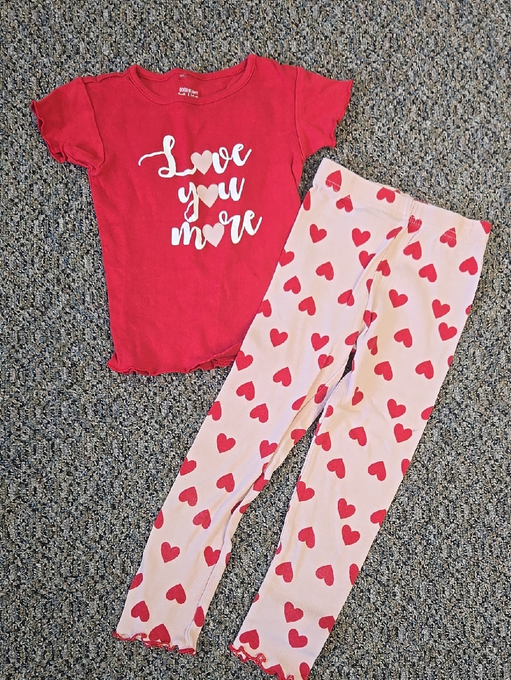 4t Kids Red Heart Pajama Set - Love You More Tee and Heart Print Pants